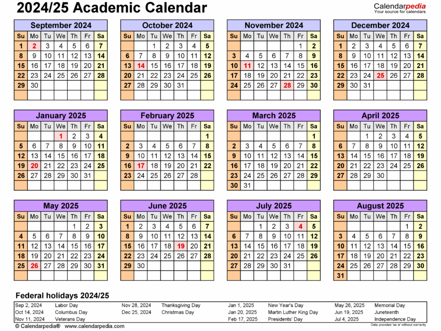 Academic Calendars 2024 2025 Free Printable Word Templates