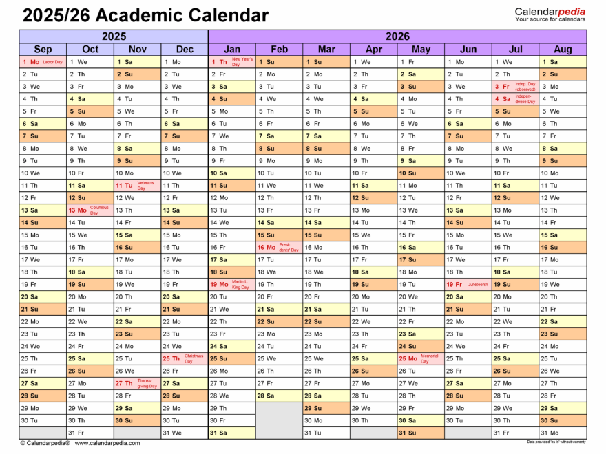 Academic Calendars 2025 2026 Free Printable PDF Templates