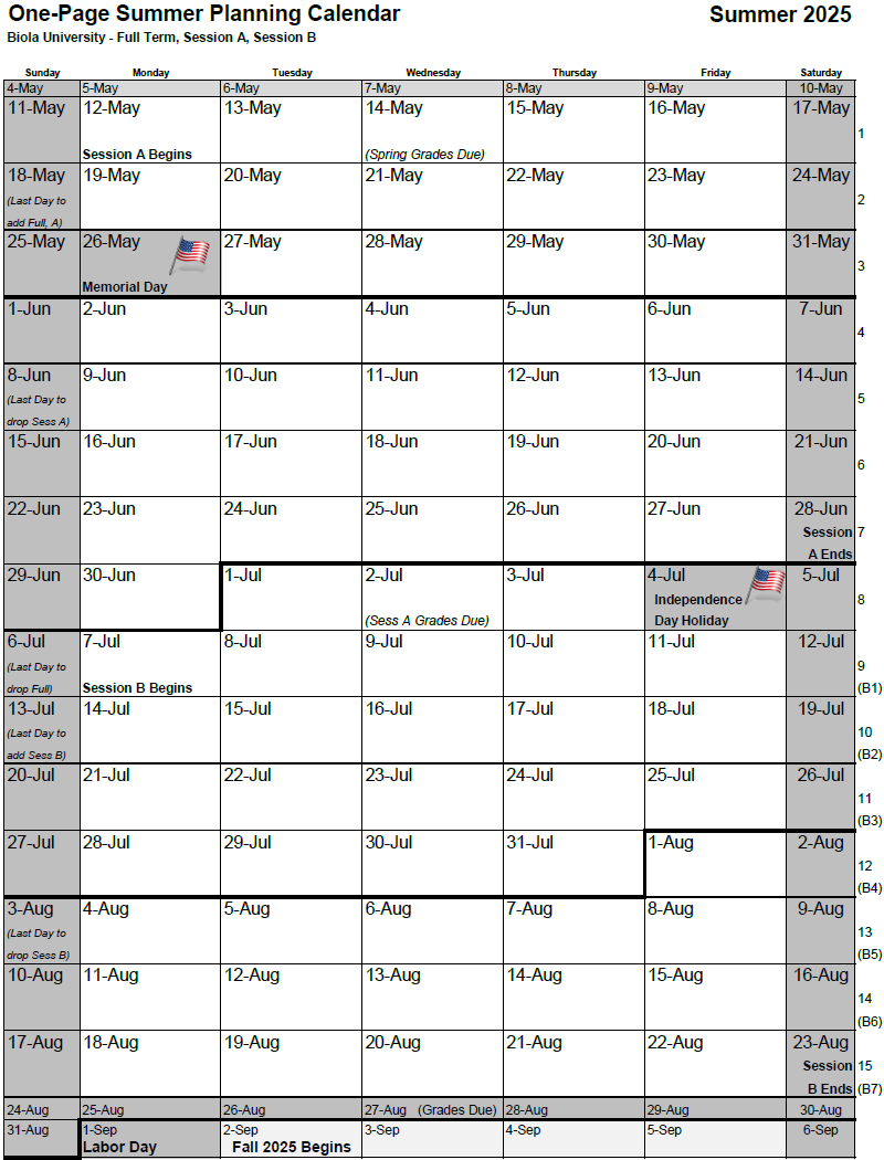Academic Term Planning Calendars Biola University