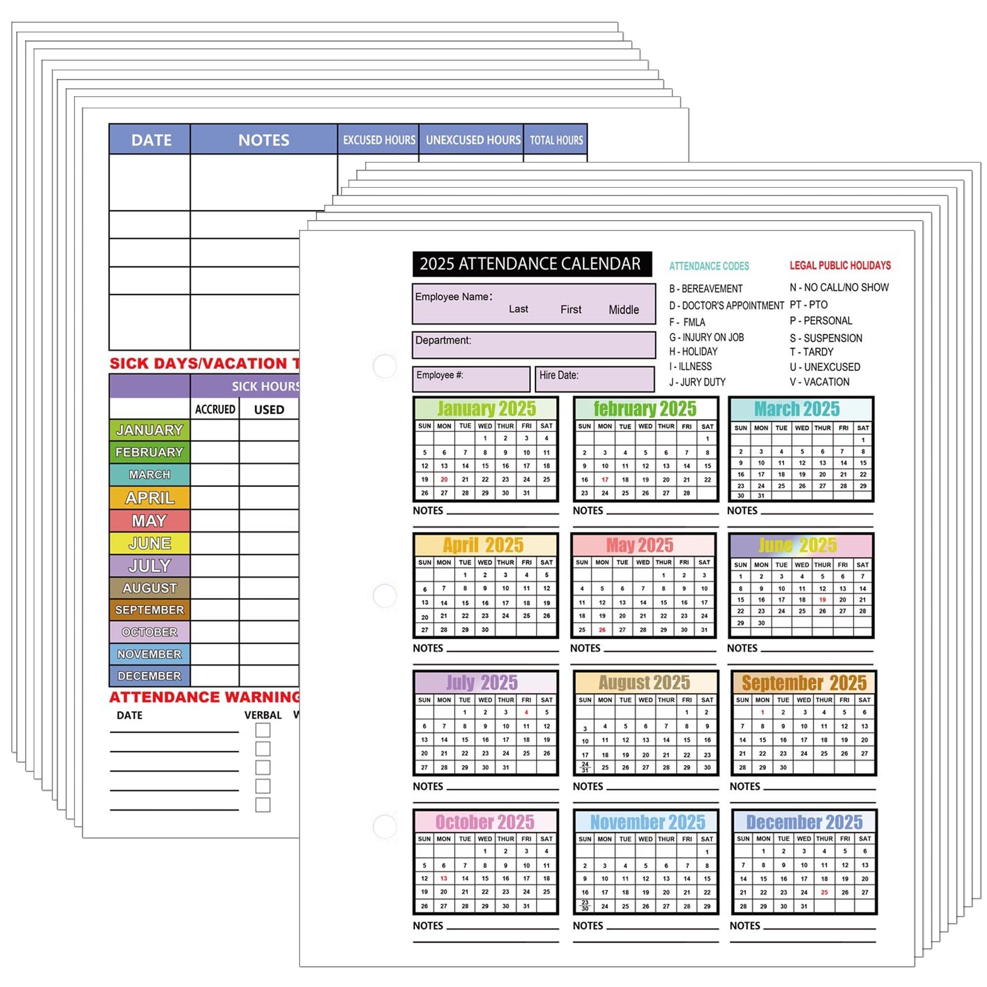 Amazon 2025 Attendance Calendar Card Work Tracker 25 Sheets Employee Work Tracker Attendance Calendar Cards 2025 Attendance Sheets For 3 Hole Binder Employee Record Folders 8 5 X 11 Inch Office Products
