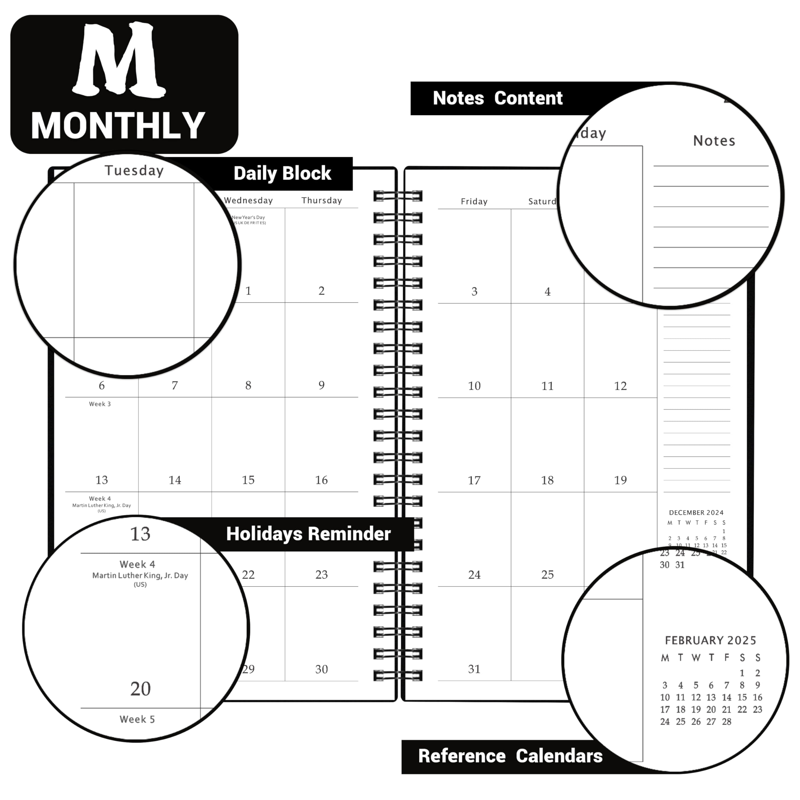 Amazon 2025 Planner 2025 Planner Weekly And Monthly Jan 2025 Dec 2025 5 X 8 Twin wire Binding Holidays Back Pocket Thick Paper Classic Black Office Products