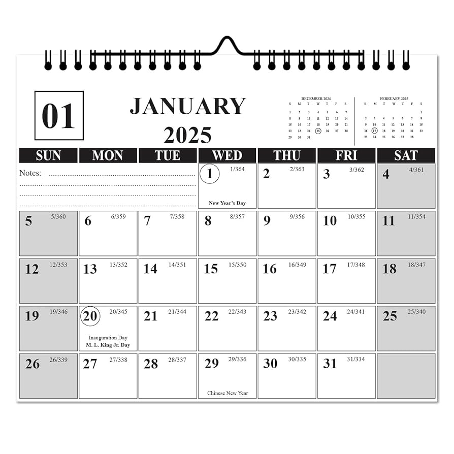 A4 Size Calendar 2025 Blank Box