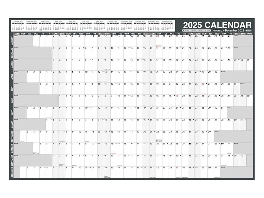 Amazon 2025 Yearly Wall Calendar Large Yearly Calendar 2025 Jan 2025 Dec 2025 38 2 X 25 2 Open 2025 Calendar 12 Month Yearly Wall Calendar 2025 With Moon Phase Notes Thick Paper Stickers Grey Office Products