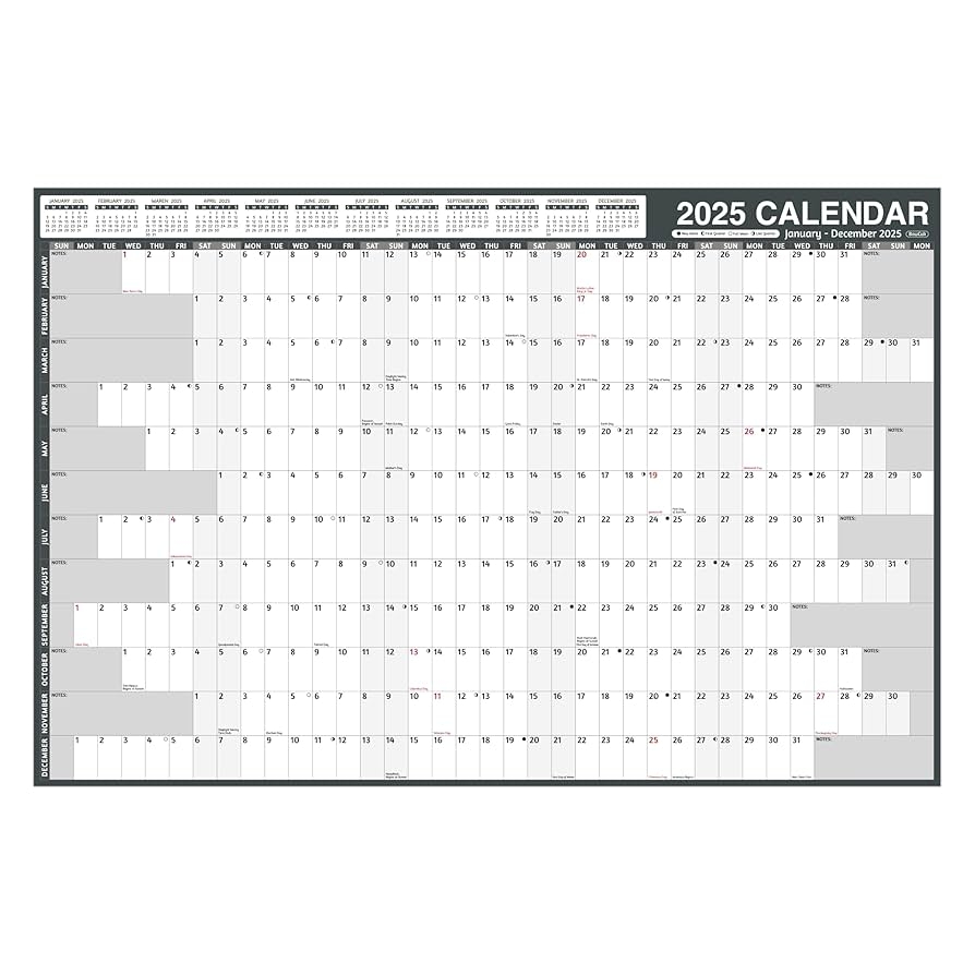 Amazon 2025 Yearly Wall Calendar Large Yearly Calendar 2025 Jan 2025 Dec 2025 38 2 X 25 2 Open 2025 Calendar 12 Month Yearly Wall Calendar 2025 With Moon Phase Notes Thick Paper Stickers Grey Office Products