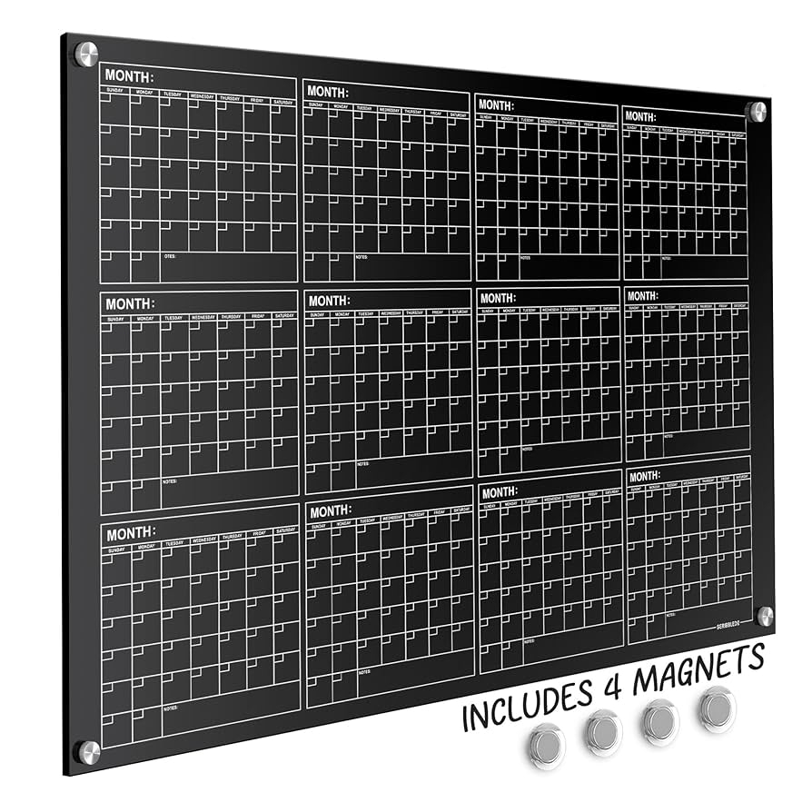 Amazon Black Magnetic 34 x46 Glass Whiteboard Yearly Calendar Planner White Board Dry Erase Calendar For Wall Monthly Glass Whiteboard Home Office Large Wall 2025 Office Products