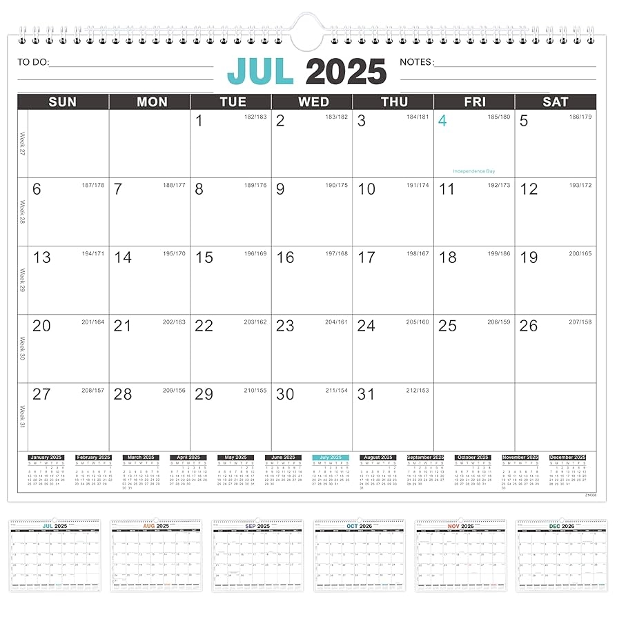 Amazon Calendar 2025 2026 Calendar 2025 2026 Jul 2025 Dec 2026 18 Month Wall Calendar 14 6 X 11 5 Strong Twin Wire Binding Large Blocks Black Office Products