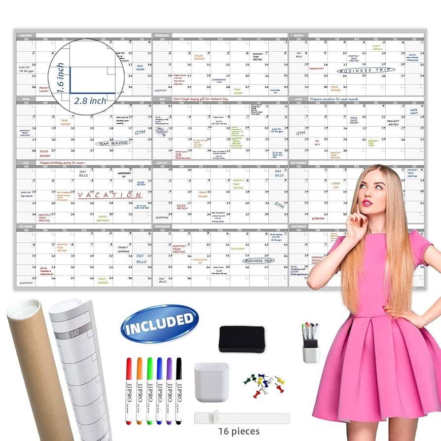 Amazon Large Dry Erase Wall Calendar 60 X 38 Undated Blank Yearly Planner Giant Whiteboard 12 Month Poster Premium Laminated Calendar For Classroom Office Project Family Schedule Office Products