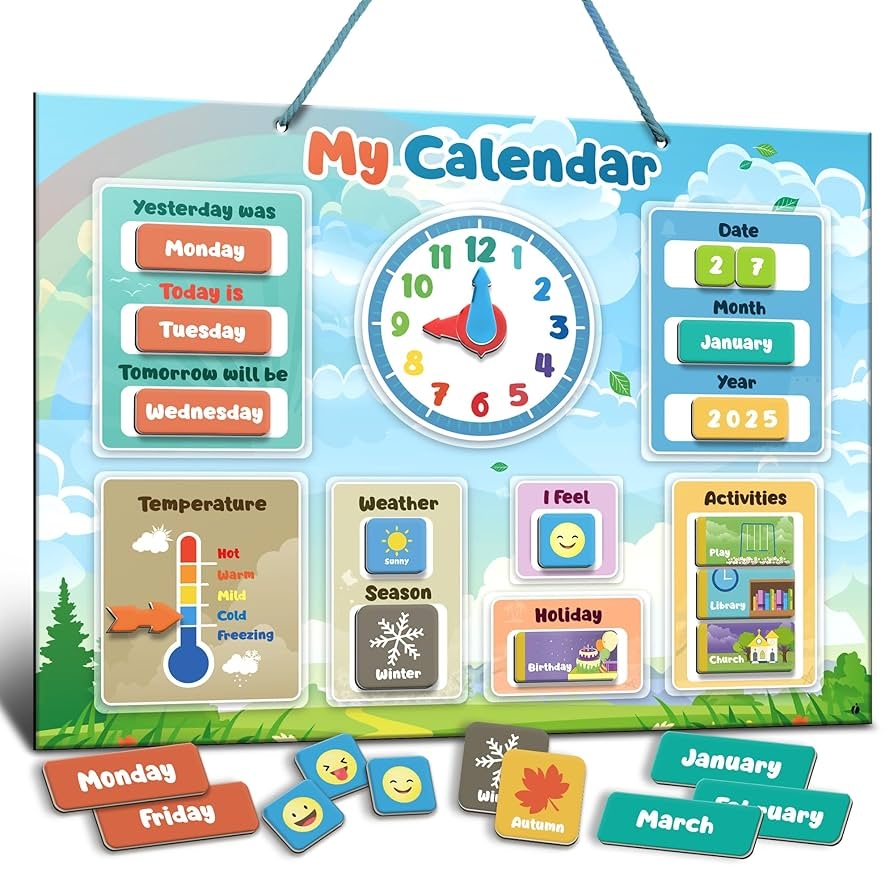 Amazon Magnetic Kids Calendar For Learning Classroom Preschool Magnet Calendar For Kids Days Of The Week Chart For Toddlers Today Monthly And Weather Office Products
