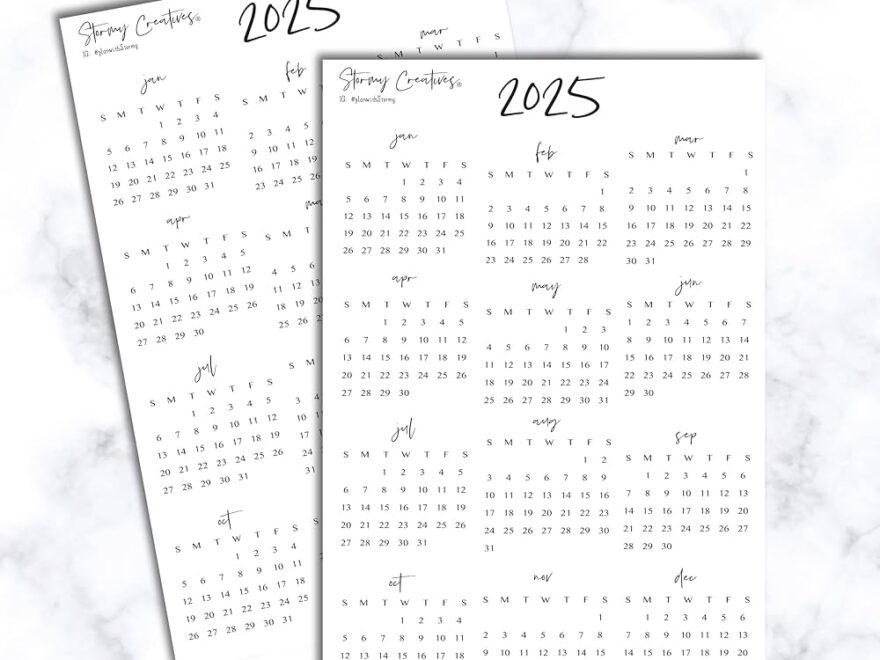 Amazon Mini 2025 Calendar Stickers For Journals Planners Year at a Glance Calendars 2 Sheets Kraft Sunday Start Arts Crafts Sewing
