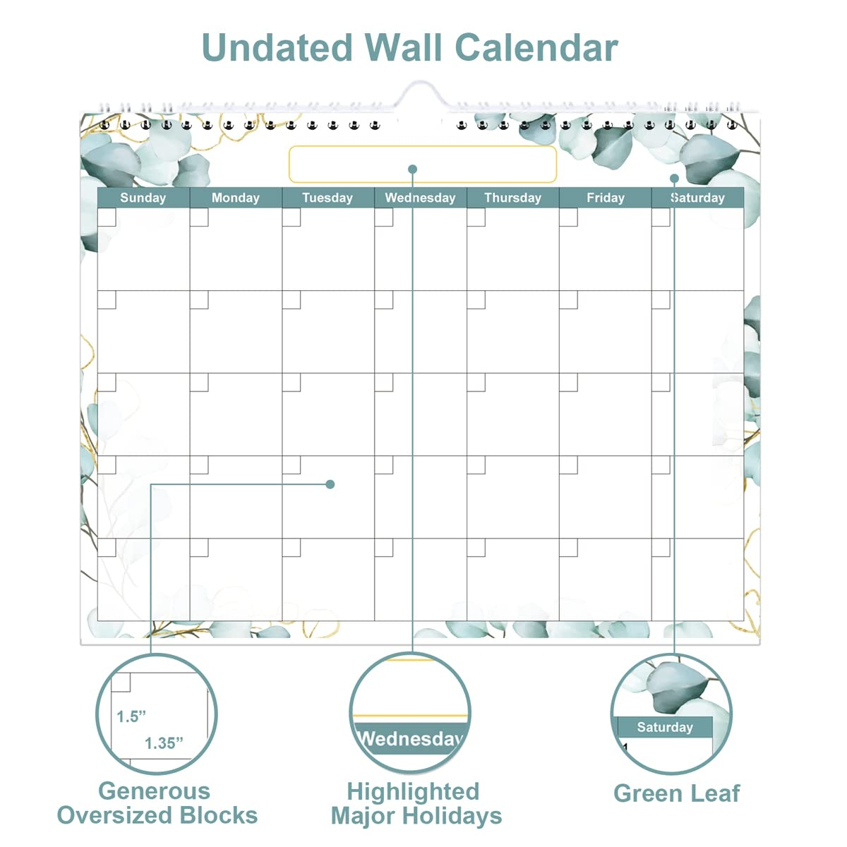 Amazon Undated Monthly Calendar For 2025 2026 Or Any Year Calendar Planner For Home Office Classroom School 12 Months Calendar With Thick Paper 8 5 X 12 Green Leaf Office Products