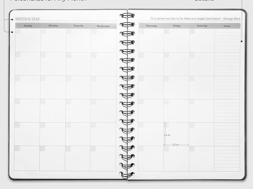 Amazon Undated Monthly Planner 2025 2026 18 Month Monthly Calendar Planner Book For School Office And Home Hardcover Blank Planners For Goals Tasks And Dates B5 6 9 X 9 8 Black Office Products