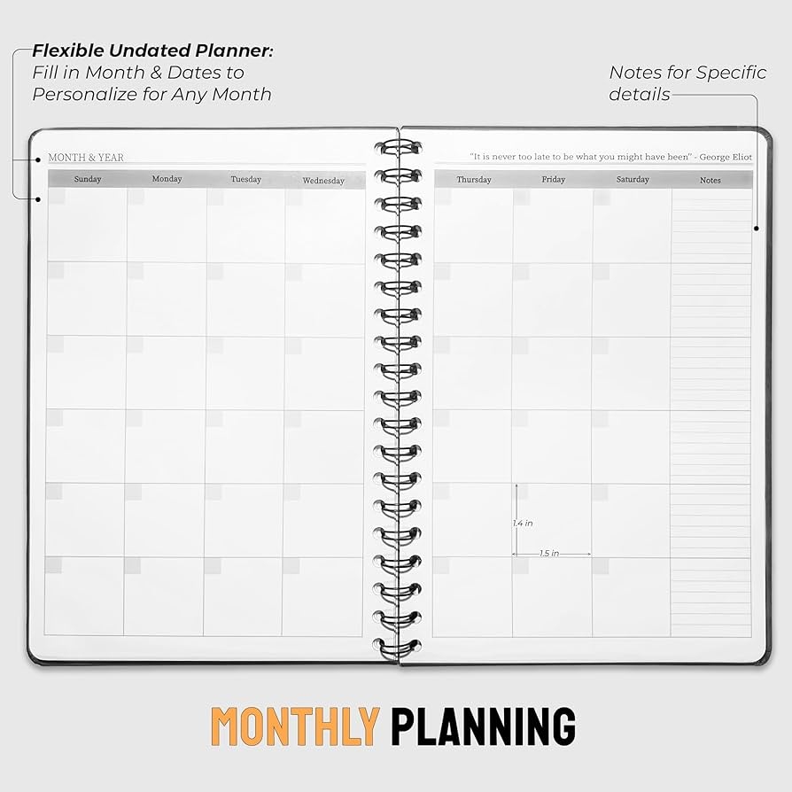 Amazon Undated Monthly Planner 2025 2026 18 Month Monthly Calendar Planner Book For School Office And Home Hardcover Blank Planners For Goals Tasks And Dates B5 6 9 X 9 8 Black Office Products