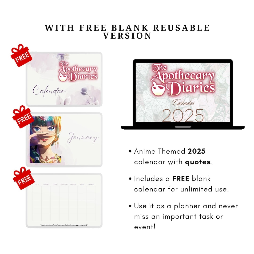 Anime Digital Printable Instant Download 2025 Calendar With FREE Blank Reusable Schedule Organizer For Unlimited Use Money Saver With Quotes Etsy
