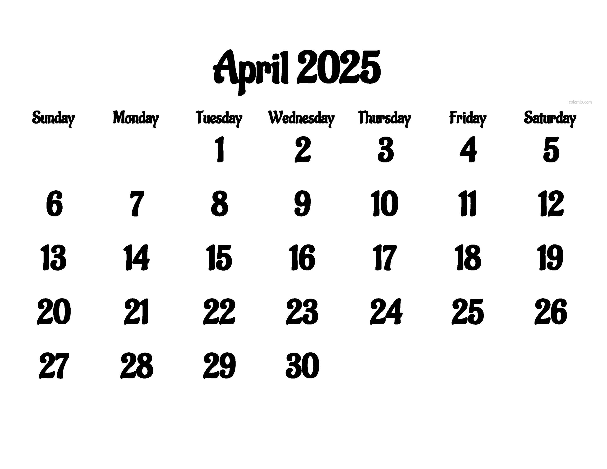 April 2025 Calendar Free Printable PDF XLS And PNG Www colomio