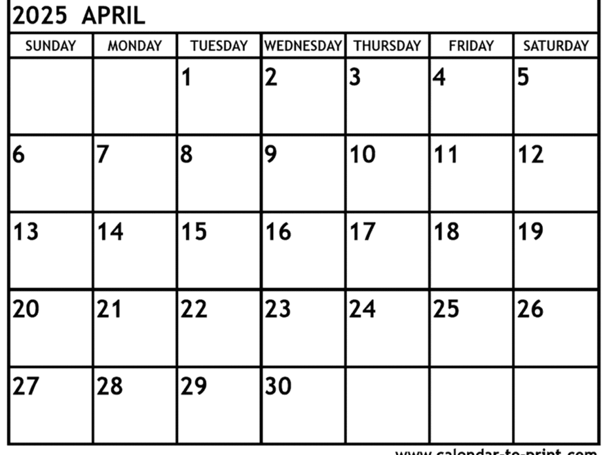 April 2025 Calendar Printable