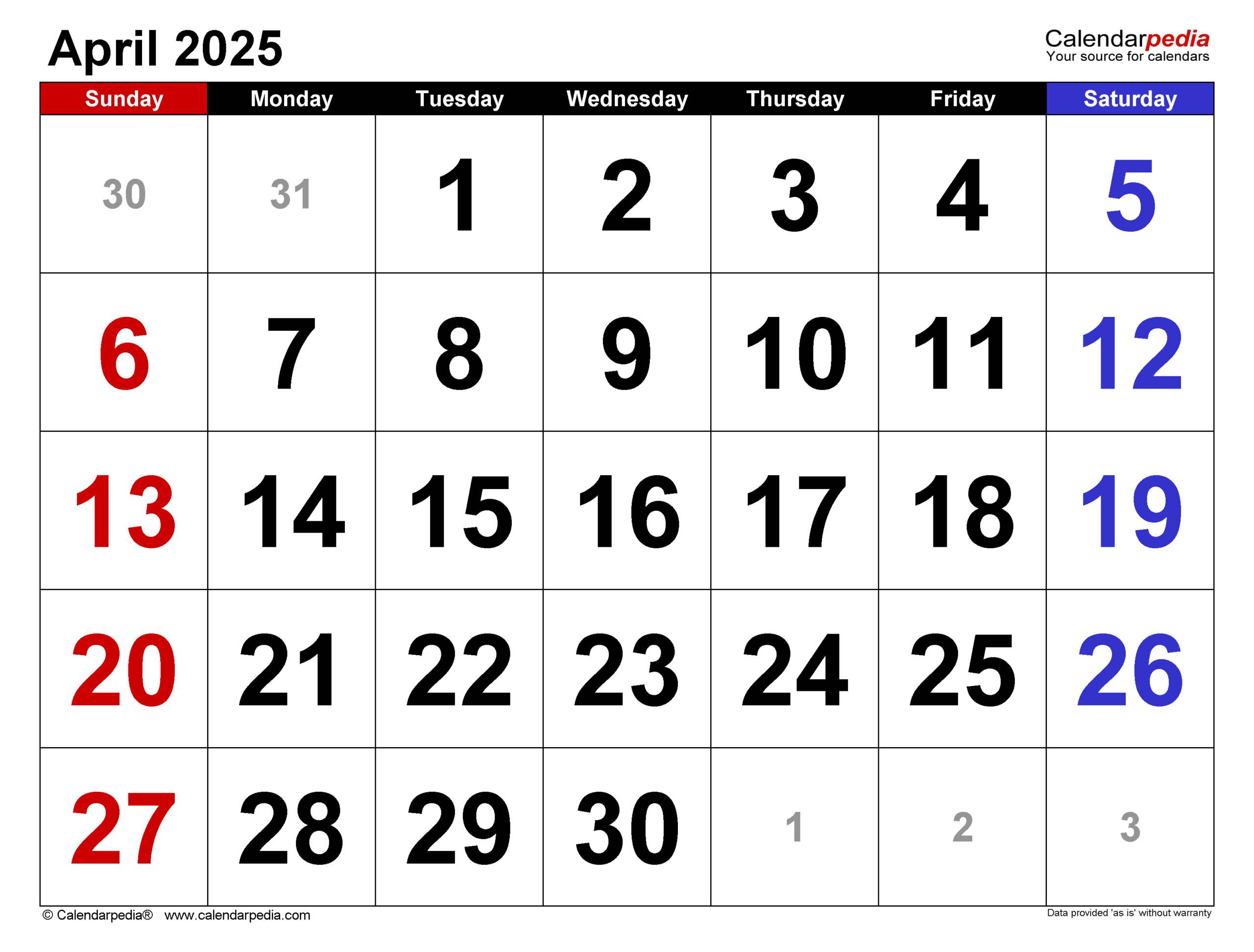 Blank Calendar Apr 2025
