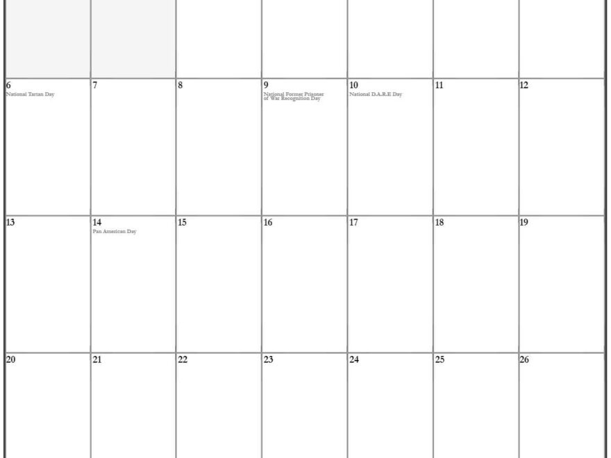 April 2025 Vertical Calendar Portrait