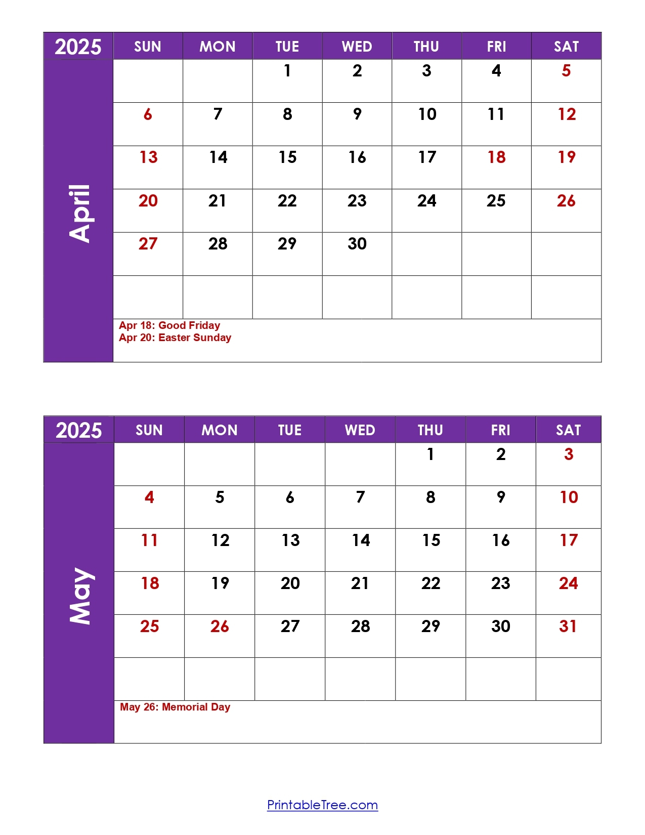 Blank 2025 Calendar 2 Month