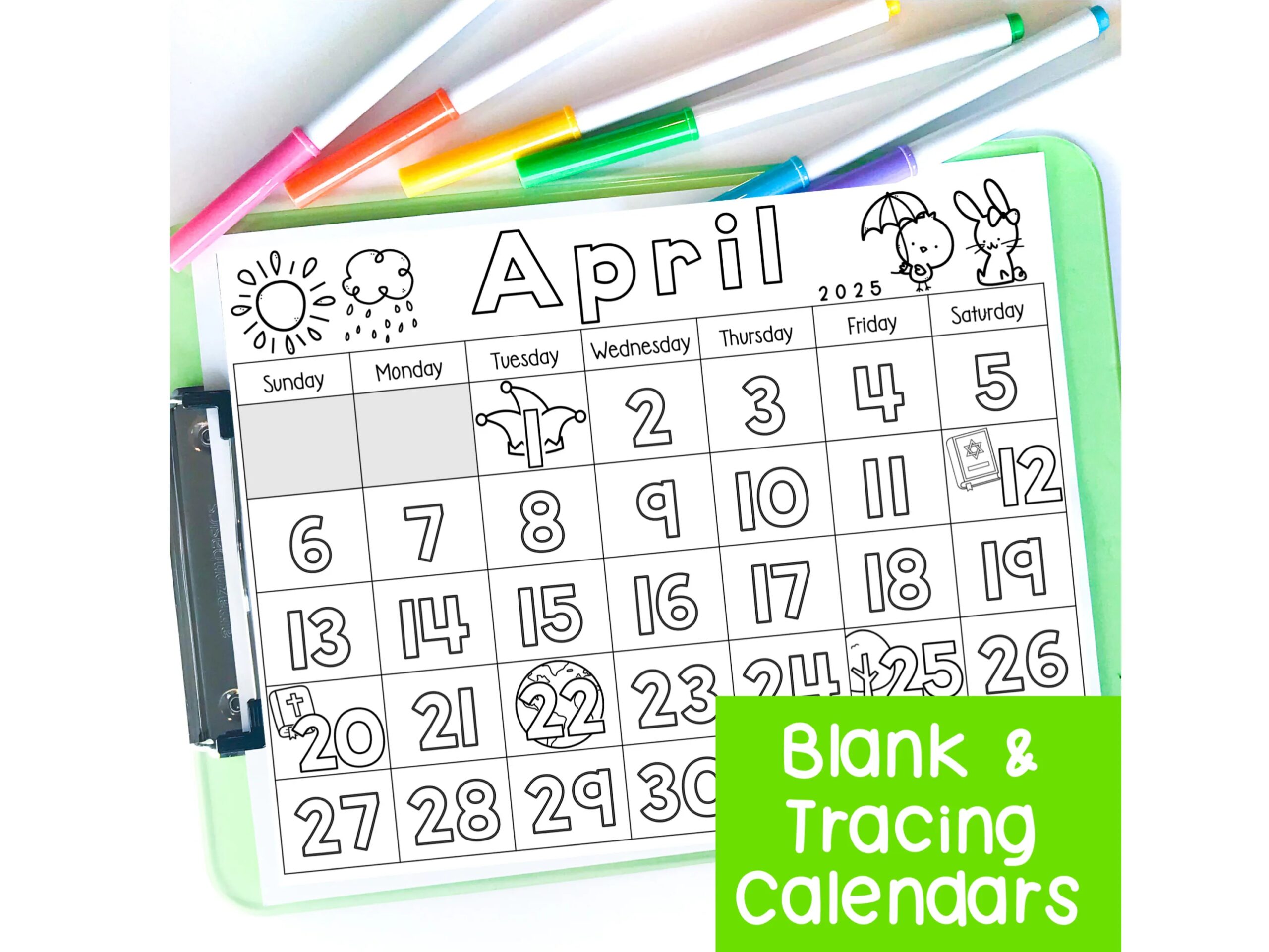 April Calendar 2025 Printable Calendar Tracing Worksheets Calendar Traceable Kindergarten Activities Blank Calendar Template April 2025 Etsy