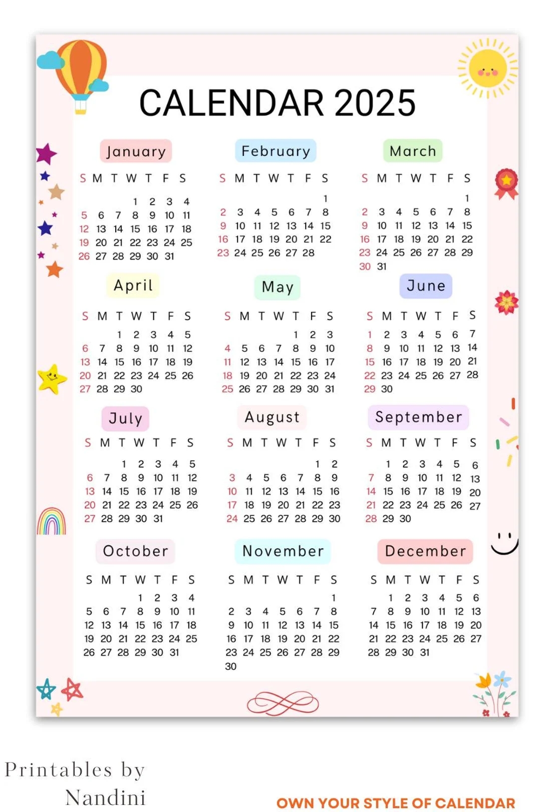 Blank Calendar 2025 Color In Fantasy