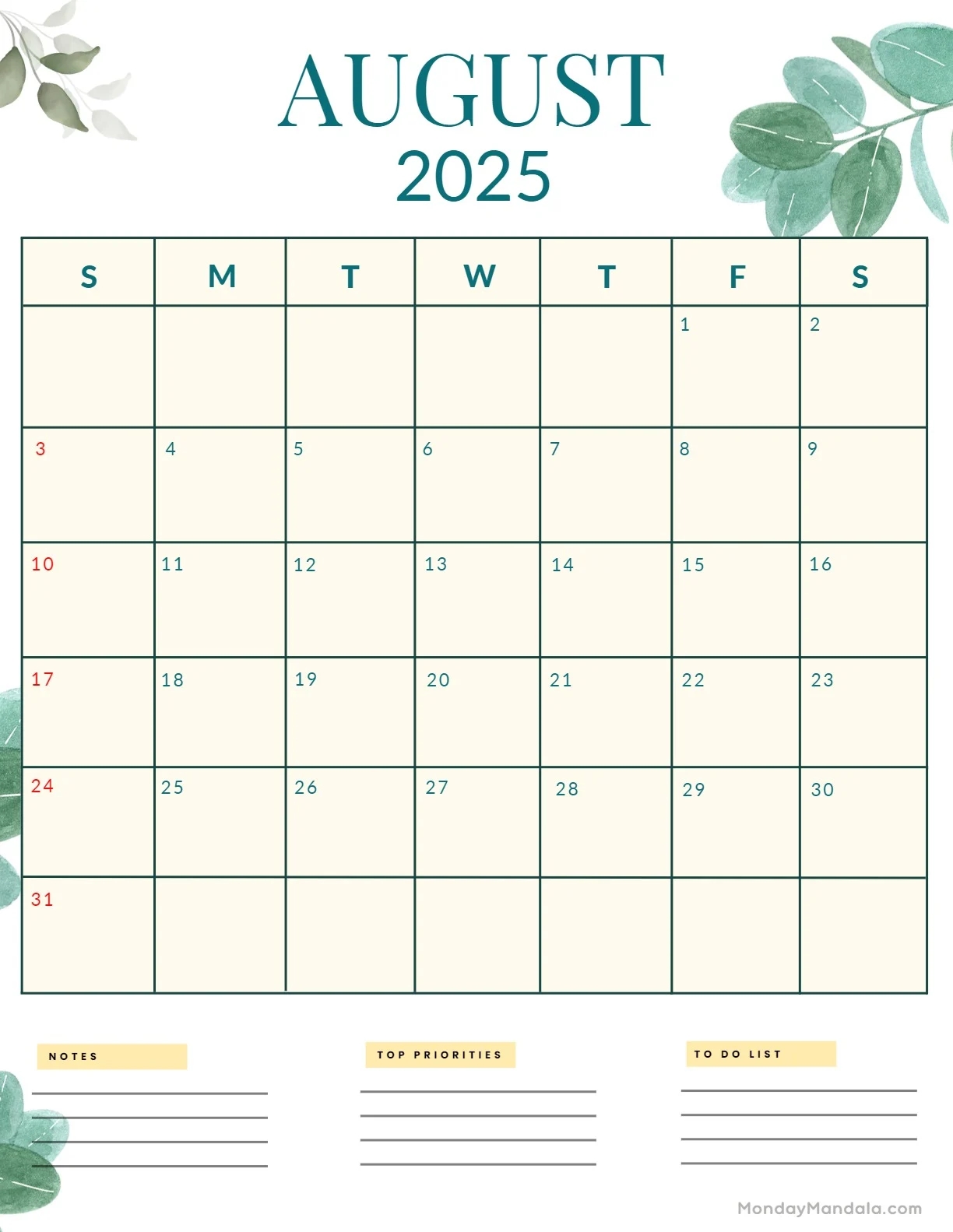 August 2025 Calendar 52 Free PDF Printables 
