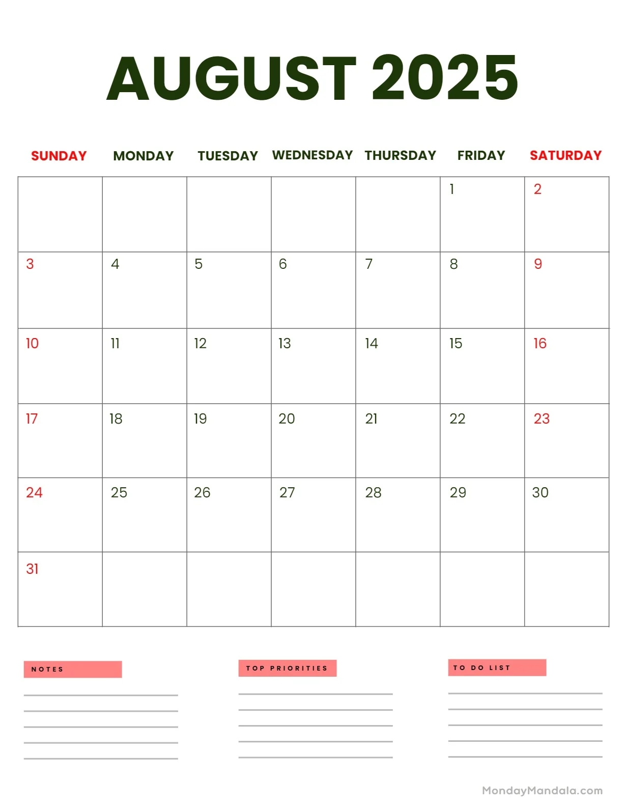 August 2025 Calendar 52 Free PDF Printables 