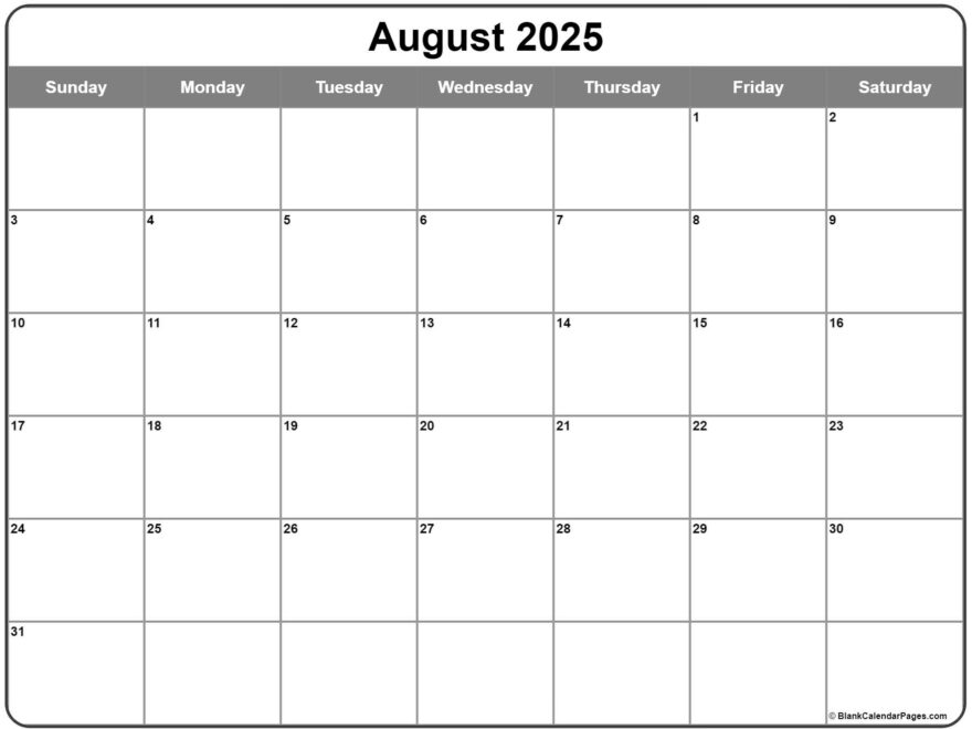 August 2025 Calendar Free Printable Calendars