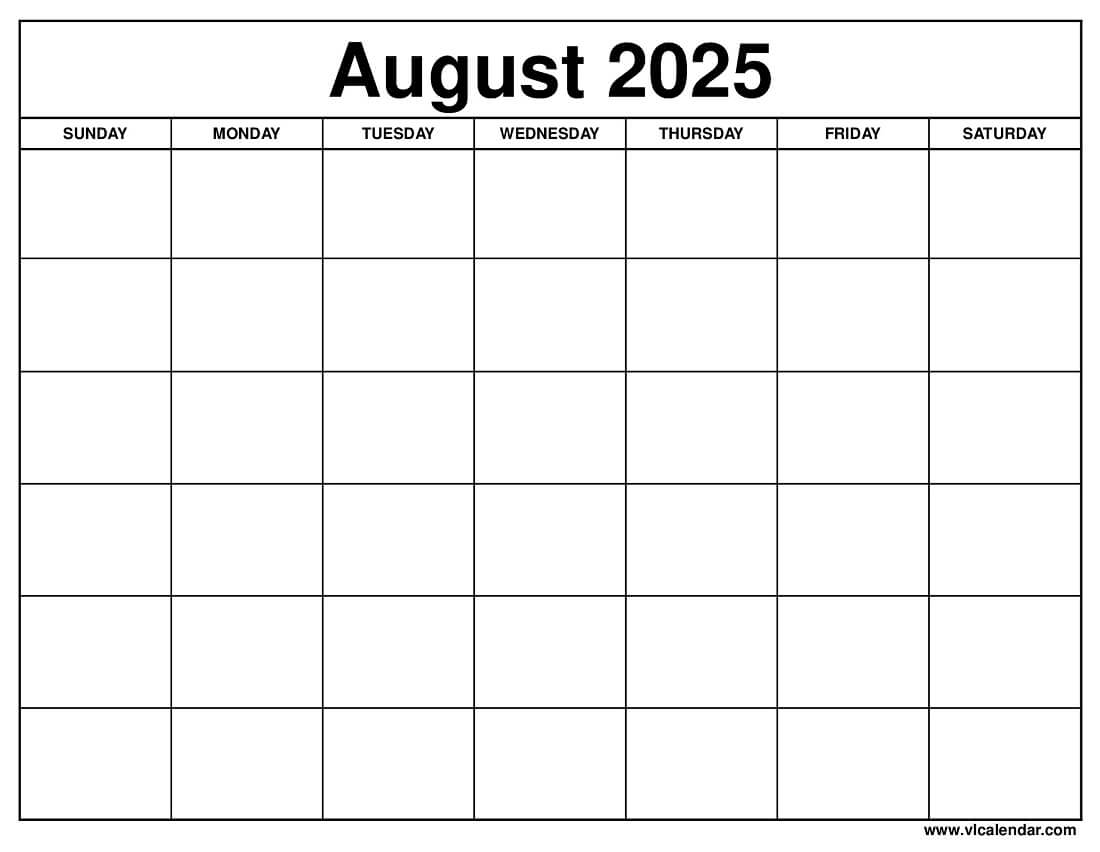 Blank Printable Calendar August September 2025
