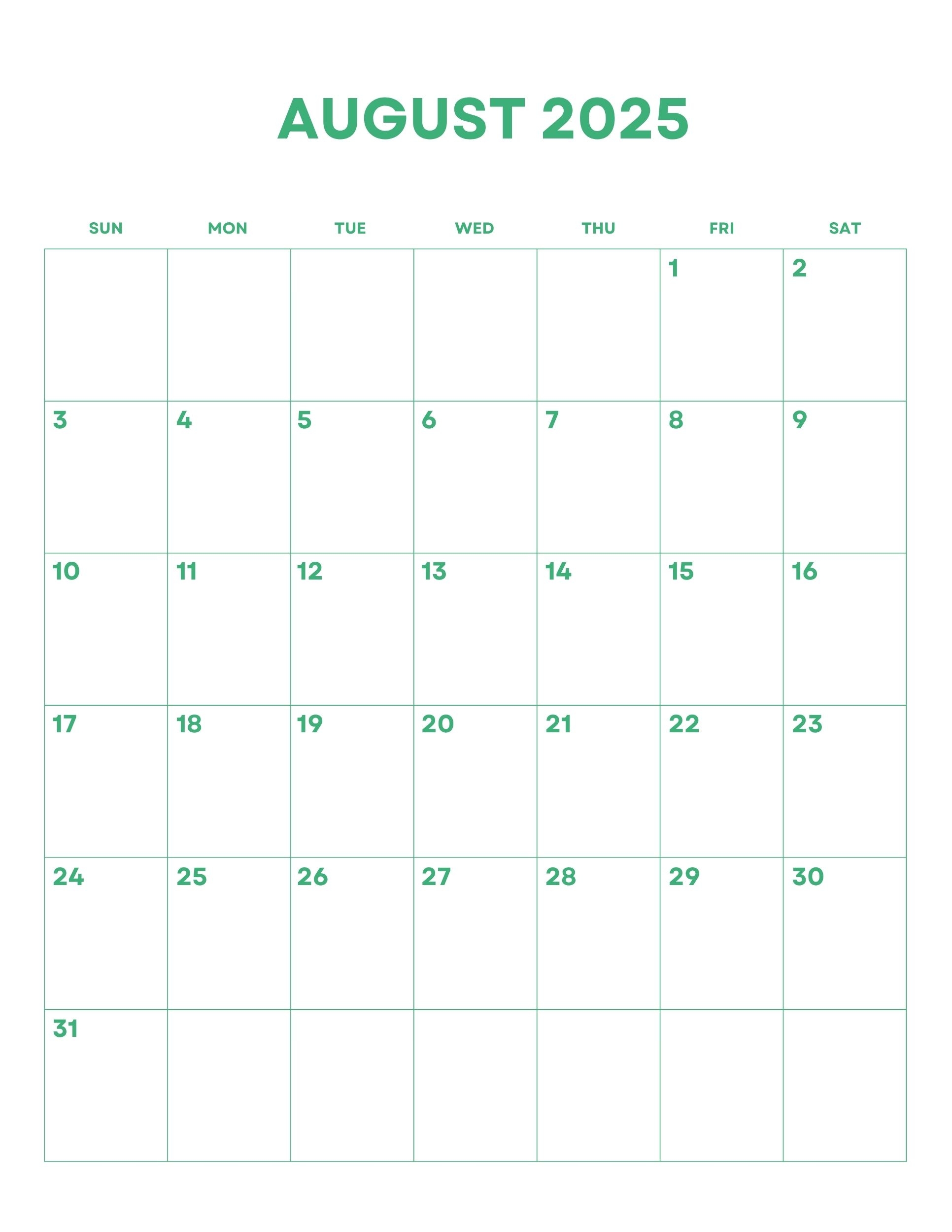 August 2025 Calendar My Calendar Land