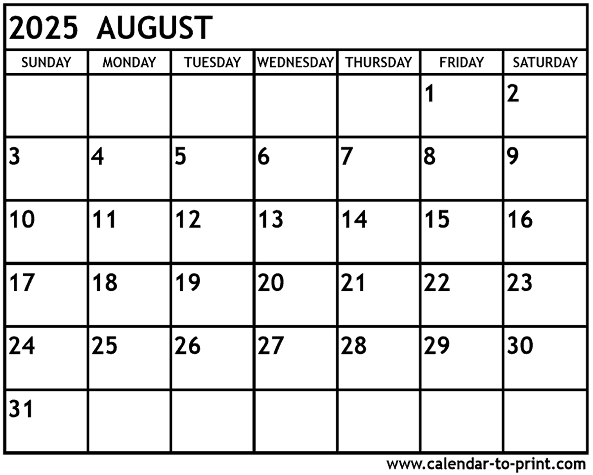 December Blank Calendar 2025 Printable