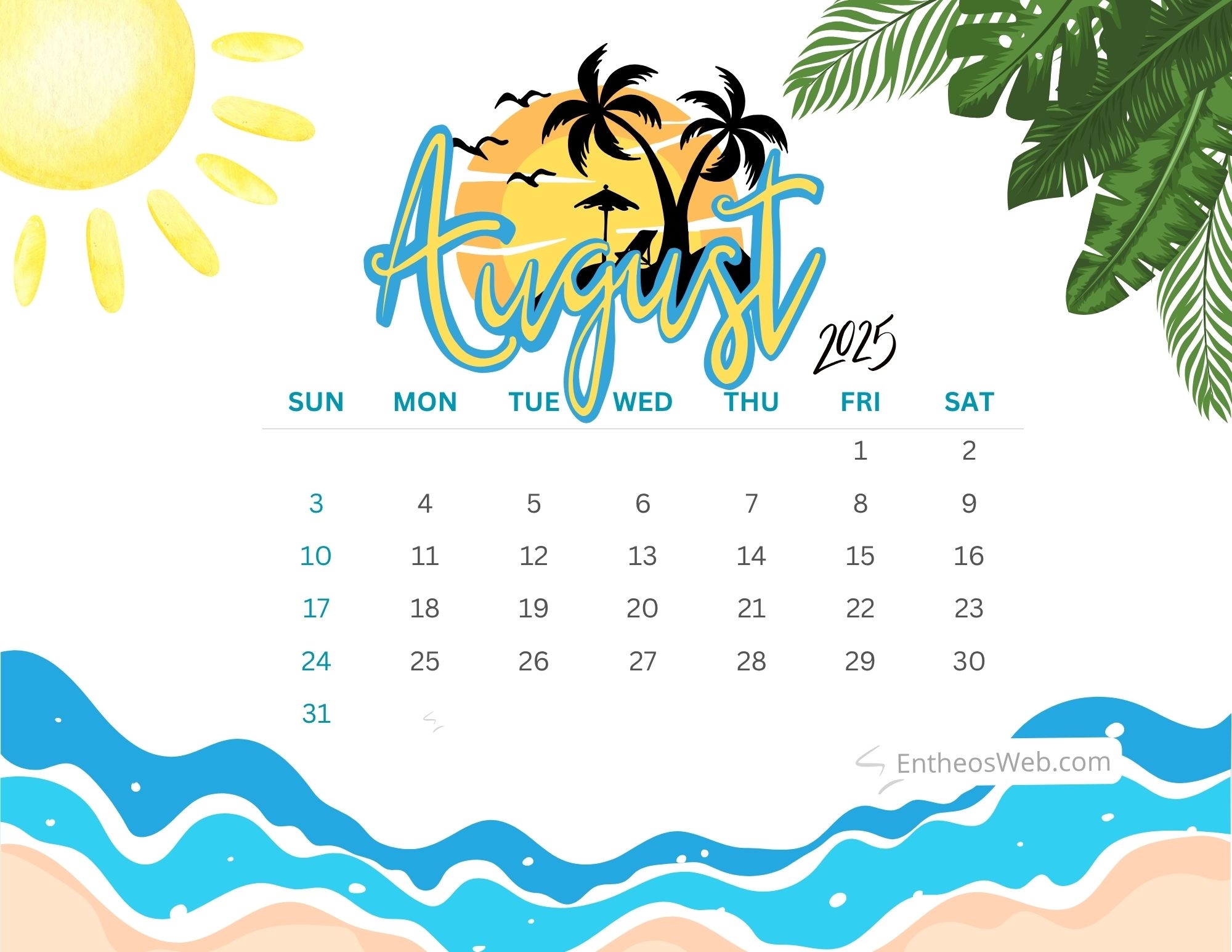 August 2025 Calendar Printables EntheosWeb