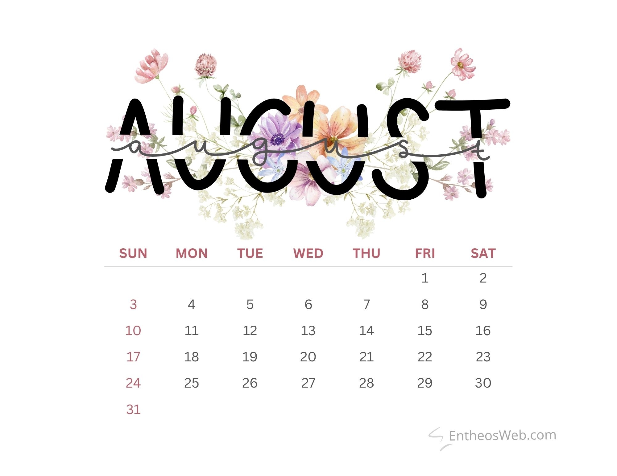 August 2025 Calendar Printables EntheosWeb