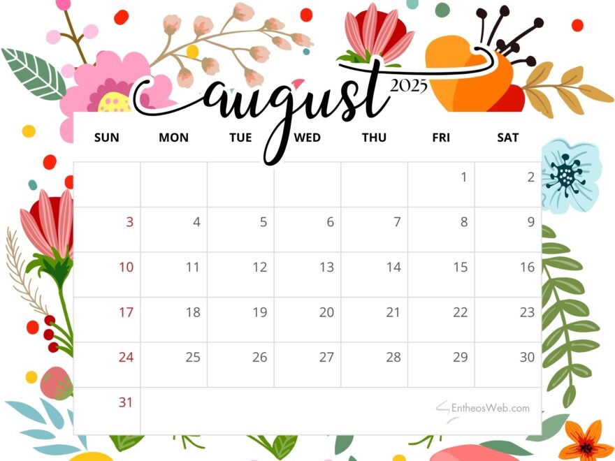 August 2025 Calendar Printables EntheosWeb
