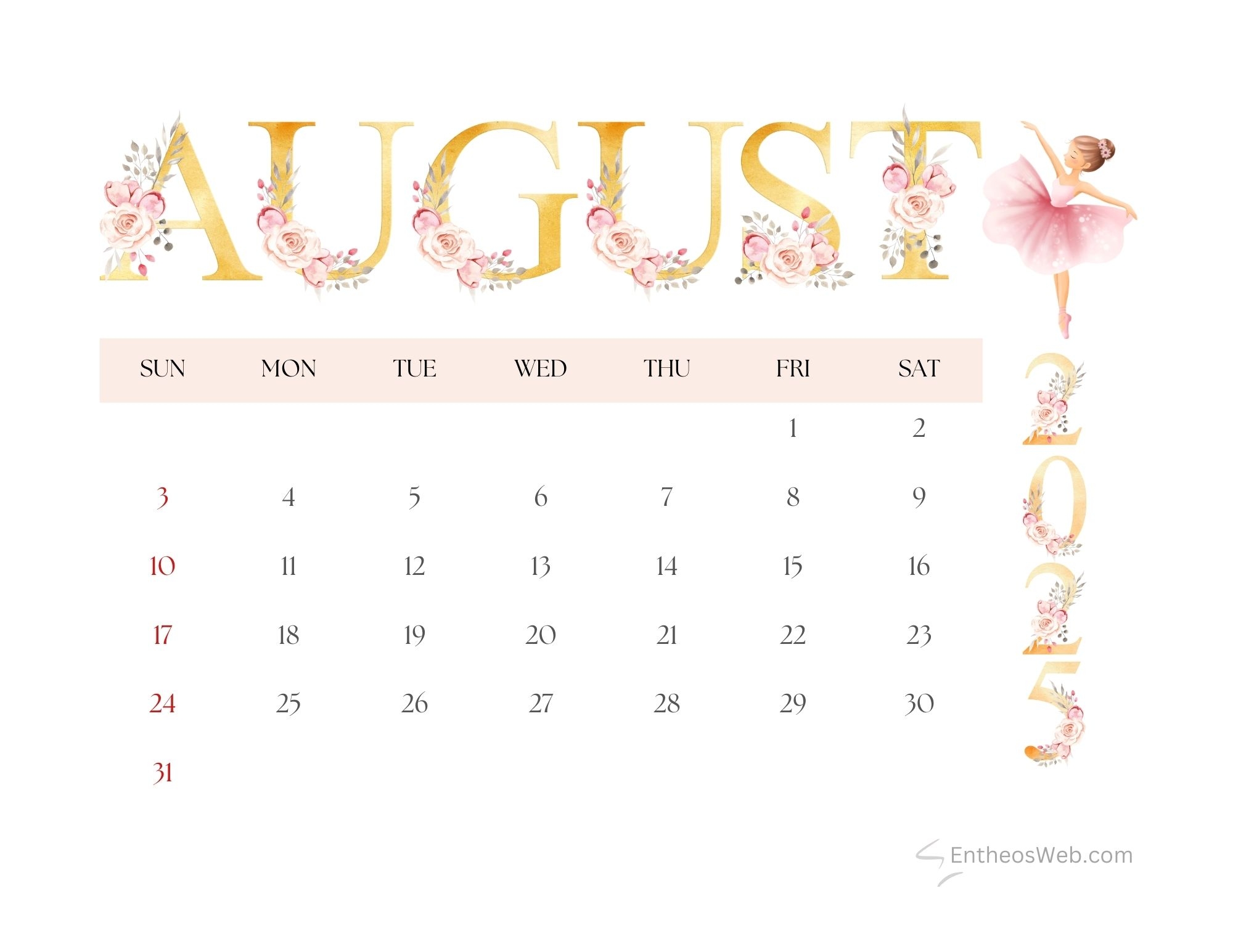 2025 Calendar Blank August