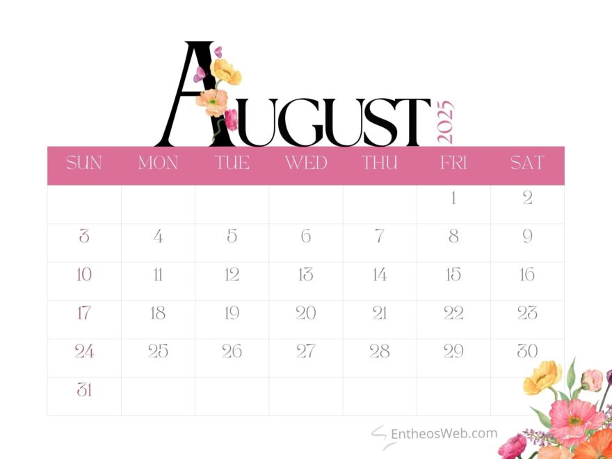 August 2025 Calendar Printables EntheosWeb