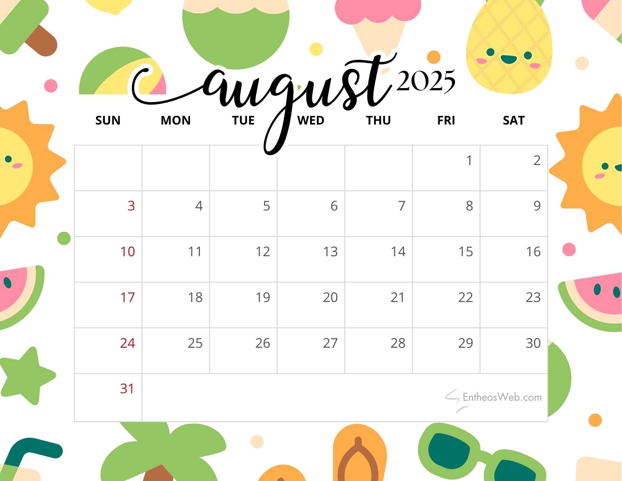 August 2025 Calendar Printables EntheosWeb