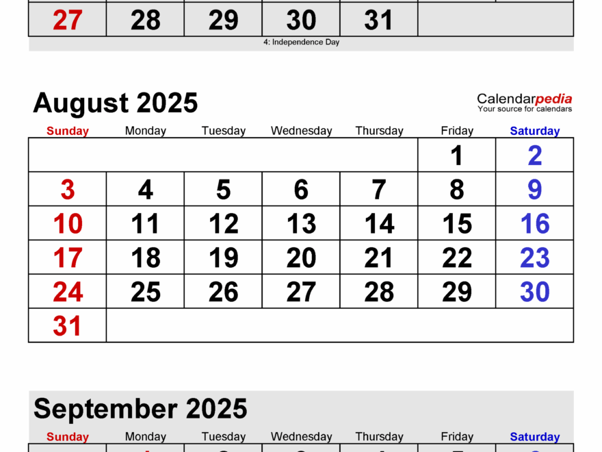 August 2025 Calendar Templates For PDF Excel And Word