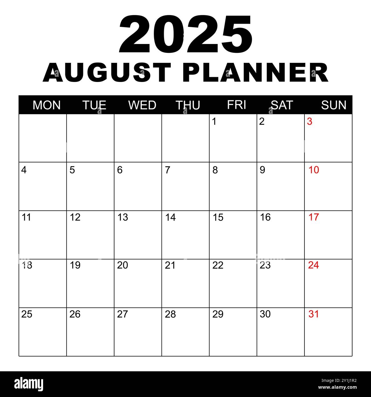 Blank Monthly Calendar August 2025