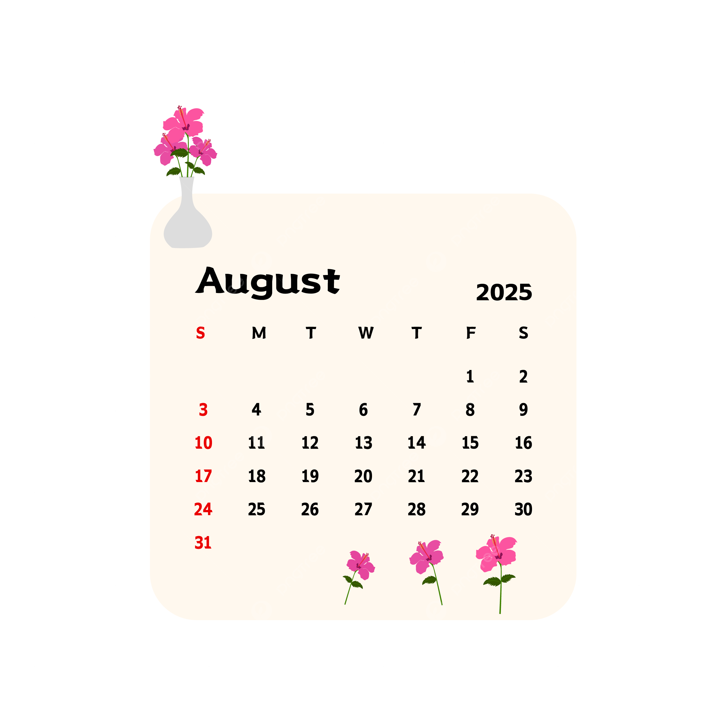 August 2025 Calendar With Cartoon Pink Flowers Vector Calendar Clipart Cartoon Clipart August Clipart PNG And Vector With Transparent Background For Free Download
