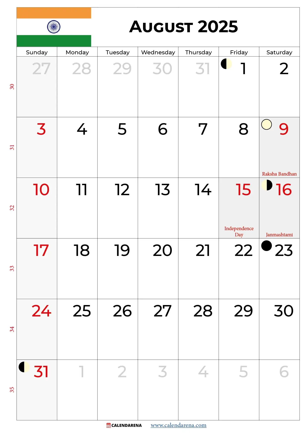 Blank Month View Calendar August 2025
