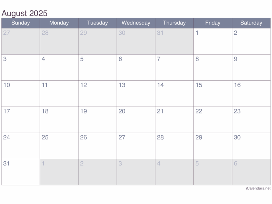 August 2025 Printable Calendar