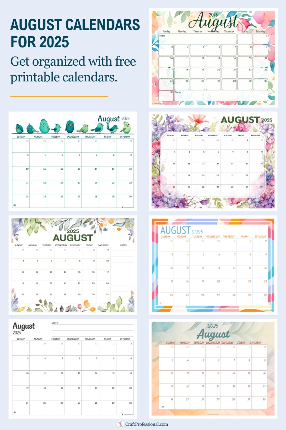 Blank Printable Calendar For August 2025