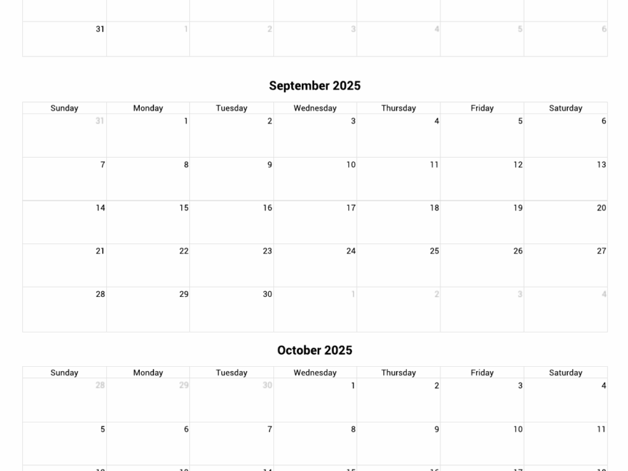 August To October 2025 Calendar Printable Custom Calendar Maker