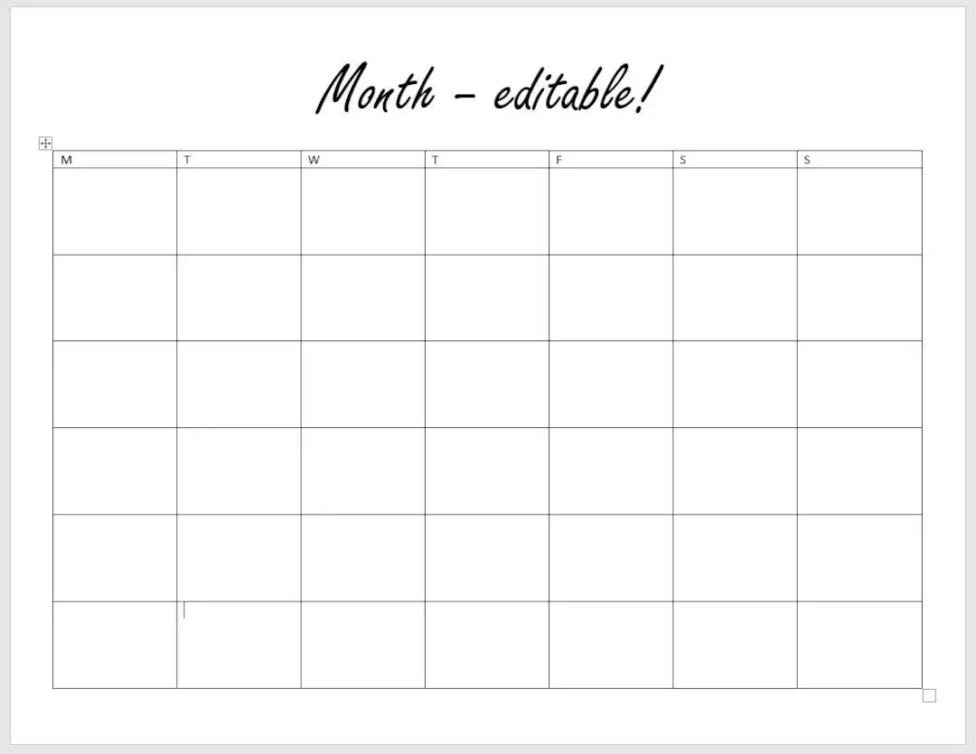 Basic Calendar Month Microsoft Word Template Editable Customizable Etsy