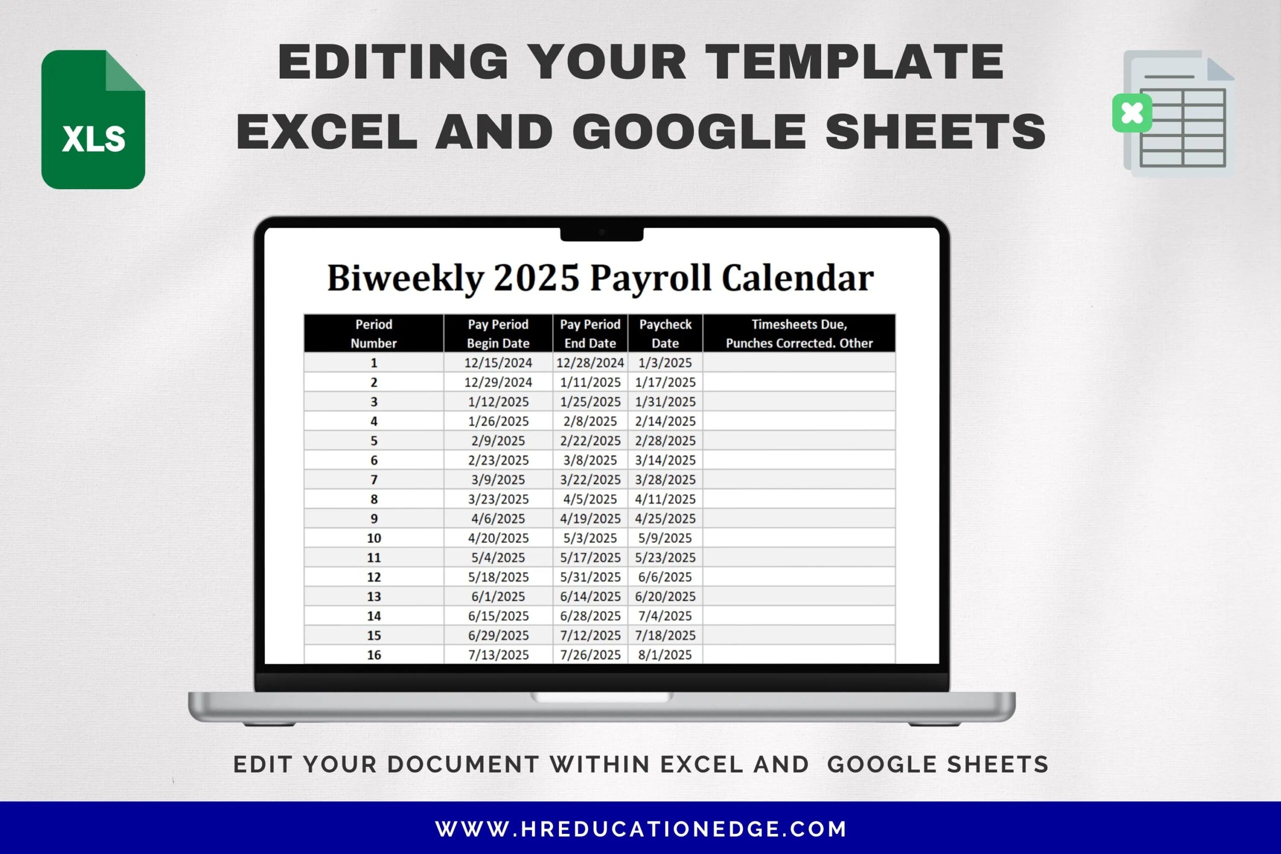 Biweekly Payroll Calendar 2025 MS Editable Word Excel Pay Period Start End Date Paycheck Schedule Employee Compensation Etsy
