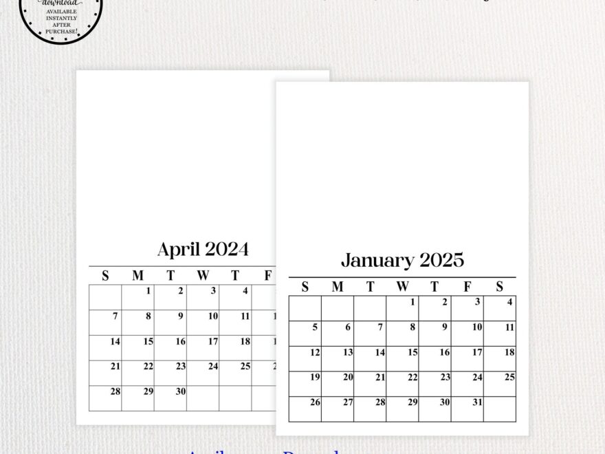 Blank Calendar Template 2024 2025 2024 2025 DIY 5x7 Crafting Calendar Printable Blank Calendar Cards Scarpbooking Printable Calendar Etsy Israel