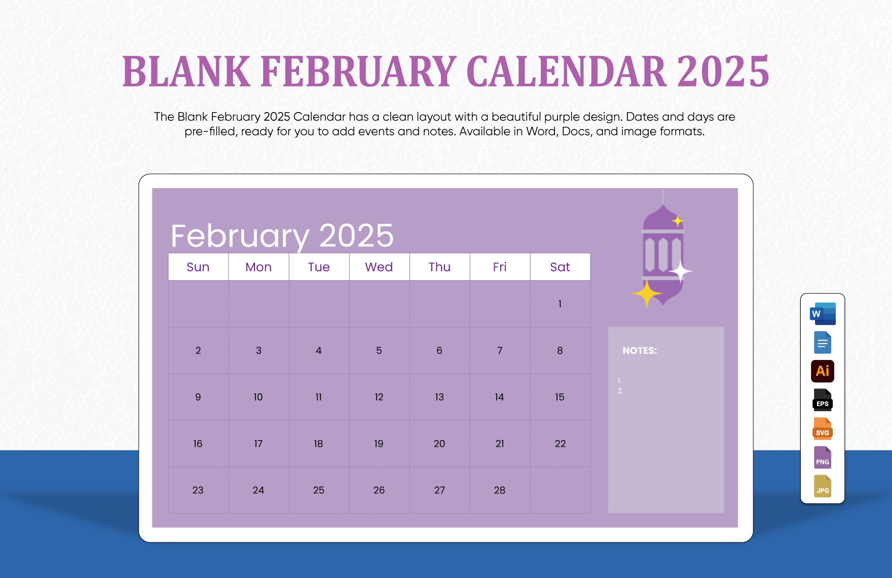 Blank Word Calendars 2025
