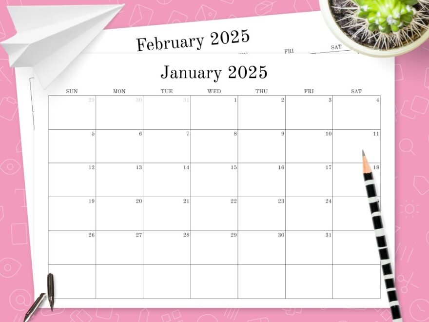 Blank Monthly Calendar Template Printable PDF