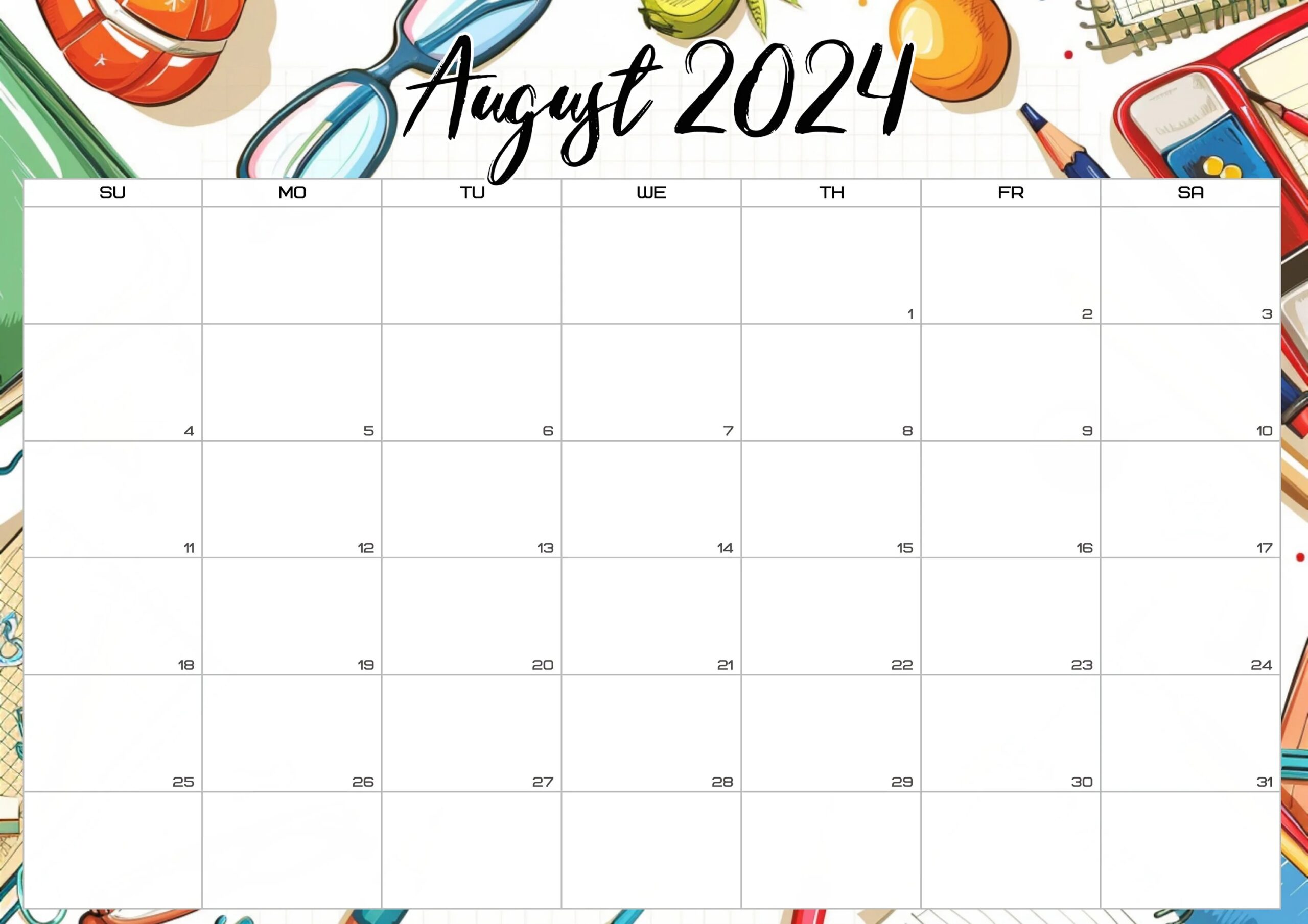 Print August 2025 Blank Calendar