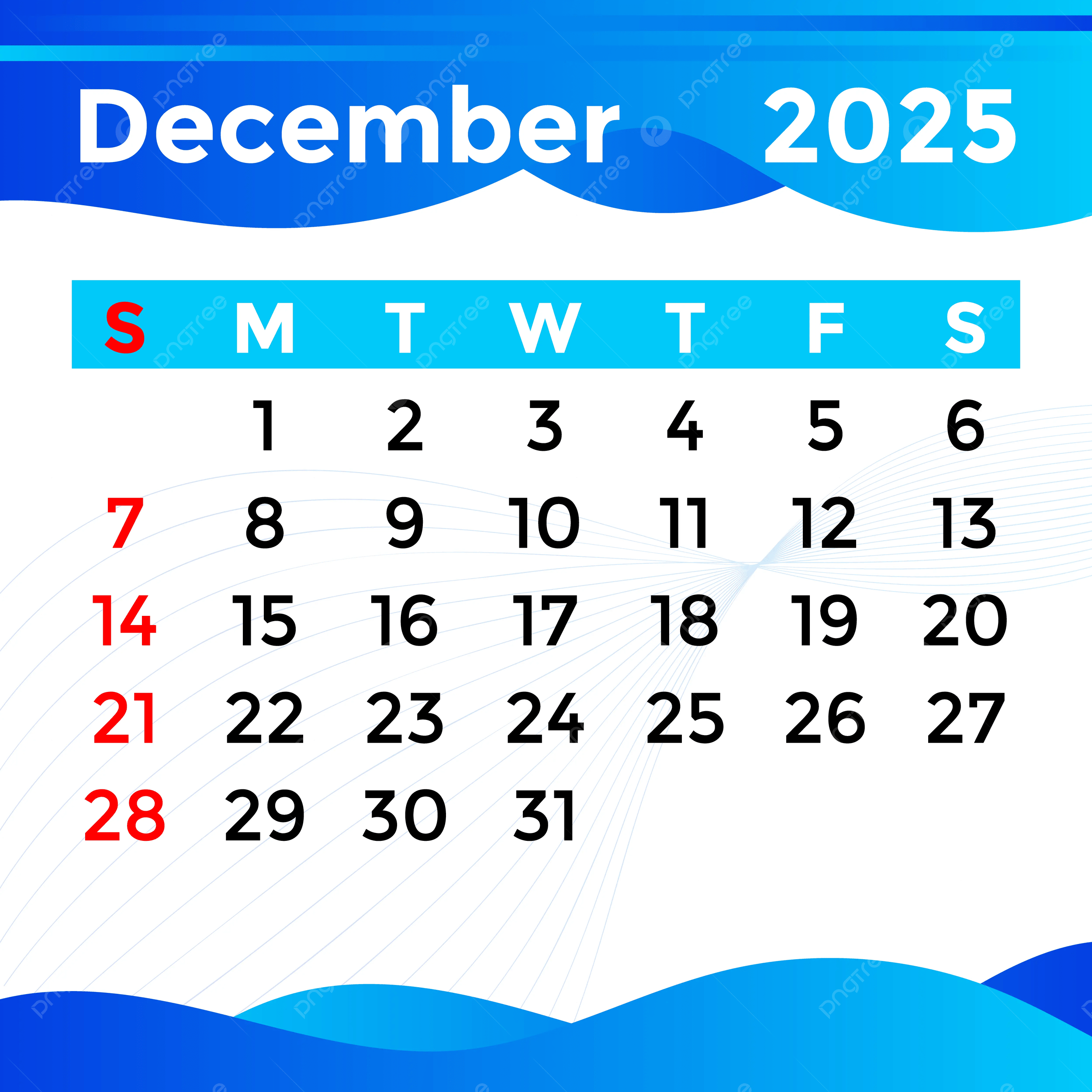 Calendar 2025 Month Of December Vector Template Download On Pngtree